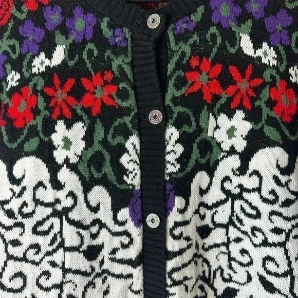 Vintage Floral All Over  Pattern Norwegian Cardigan Sweater - Picture 4 of 4